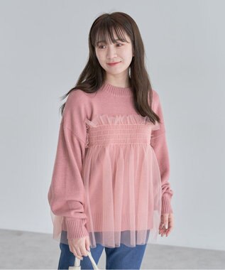 Green Parks ・ＡＮＤＳＥＡＲＣＨ　チュールレイヤードニット Pink