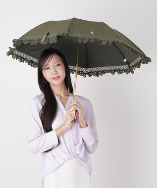 MOONBAT 【遮光/晴雨兼用日傘】POLO RALPH LAUREN(ポロ ラルフローレン) エンブフリル 折りたたみ傘 楽折 遮熱 UV カーキー