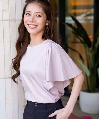 ANY SIS 【シルクタッチさら魅せTシャツ】袖フレア プルオーバー