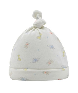 MIKI HOUSE HOT BISCUITS 【36-40cm】 総柄 新生児用 フード マルチカラー