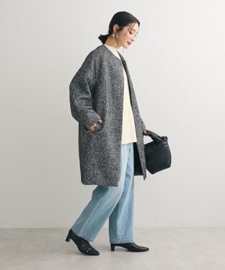 Green Parks ヘリンボーンノーカラーコート Herringbone