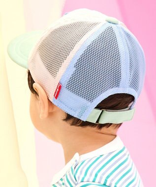 MIKI HOUSE HOT BISCUITS 【44-54cm】 ストライプ ロゴメッシュキャップ ベージュ