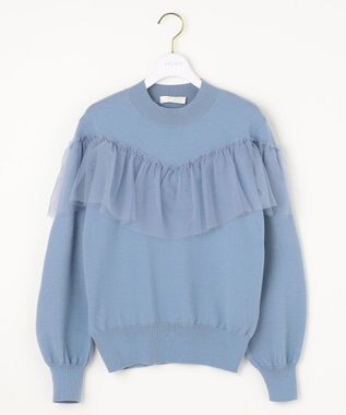 ANY SIS 【洗える】フリルチュールコンビ ニット ライトブルー