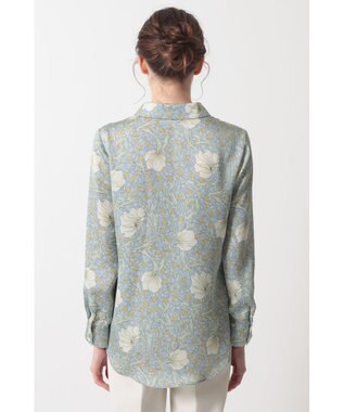 DAKS ボタニカルプリントブラウス ライトブルー
