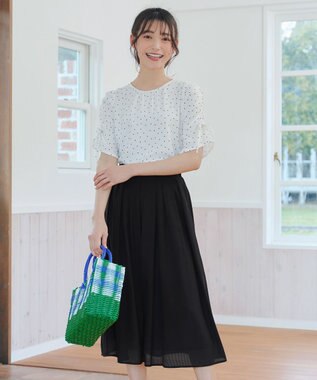 Tiaclasse L 【セットアップ対応・洗える】シアーチェックフレアスカート ブラック