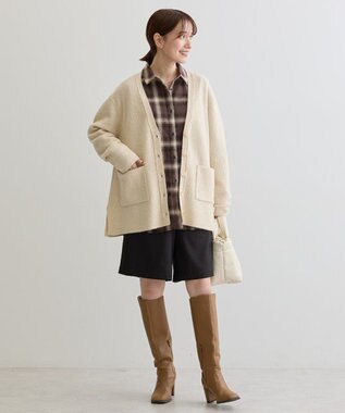 Green Parks Ｖネック畦編みニットカーディガン Ecru