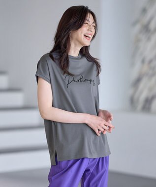 ANY L 【汗ジミ防止加工】シルケットスムースフレンチスリーブ刺繍ロゴTシャツ