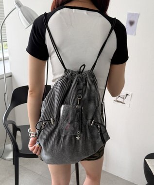 WEGO クリアポーチ付きナップサック ブラックボーダー