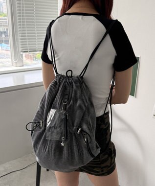 WEGO クリアポーチ付きナップサック ブラックボーダー