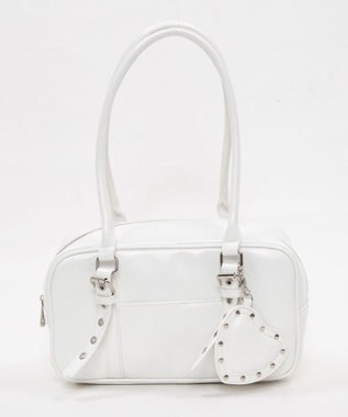 WEGO スタッズハートチャーム付きハトメボストン ホワイト