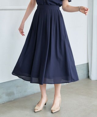 Tiaclasse L 【セットアップ対応・洗える】シアーチェックフレアスカート ネイビー