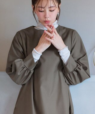 Tiaclasse L 裾フレアパフスリーブワンピース モカ