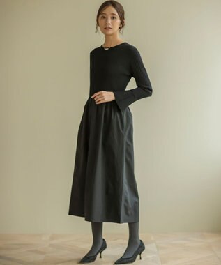 組曲 【WEB限定】リブニットコンビワンピース ブラック×ブラック系