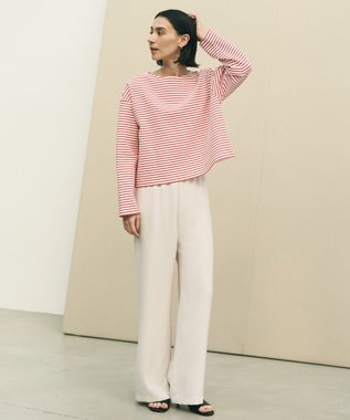 UNFILO ドライタッチリブ バックZIP ボーダートップス オフ×レッド