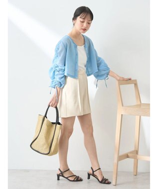 earth music&ecology キラキラシアーギャザーシャツ Blue