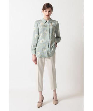 DAKS ボタニカルプリントブラウス ライトブルー