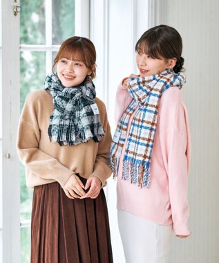 MOONBAT 【洗える】estaa ツィーディー大判ストール バンピーチェック 幅65cm ブラック