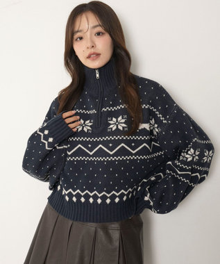 WEGO ノルディック柄ハーフジップニット