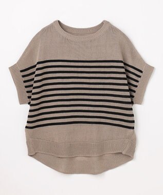 ANY ラミータッチオーバーニット ベージュ×ブラックボーダー