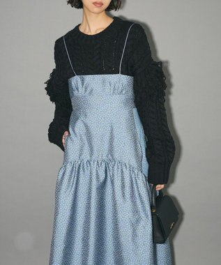 Green Parks フリンジスリーブショート丈ケーブルニット Black