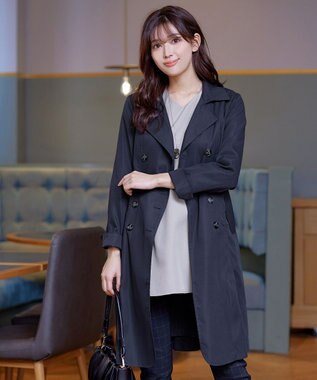 Tiaclasse L 【洗える】リボンベルト付きトレンチコート ネイビー