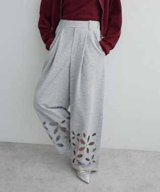 Green Parks フラワーくり抜き刺繍スウェットワイドパンツ Gray Mixture
