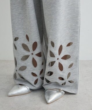 Green Parks フラワーくり抜き刺繍スウェットワイドパンツ Gray Mixture