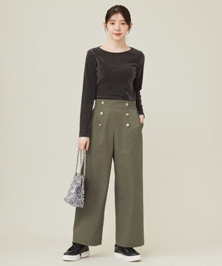 ANY SIS 【洗える】マリンディテール ワイドパンツ カーキ