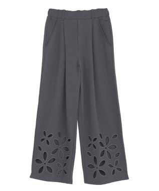 Green Parks フラワーくり抜き刺繍スウェットワイドパンツ Charcoal Gray