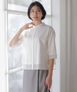 J.PRESS LADIES L エンブロコンビ シャツジャージー バンドカラー カットソー