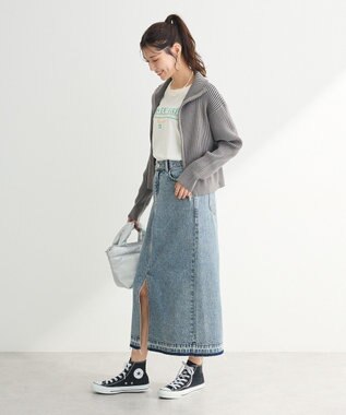 Green Parks 配色リブＺｉｐニットカーディガン Gray