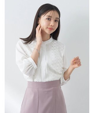 earth music&ecology フロントレースシフォンブラウス Off White