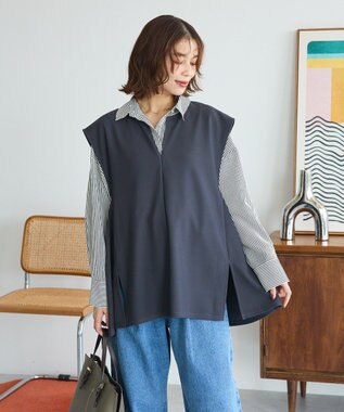Green Parks リップルフレアベスト Charcoal Gray