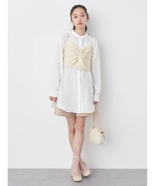 earth music&ecology ピンストライプ胸元レースビスチェ Beige