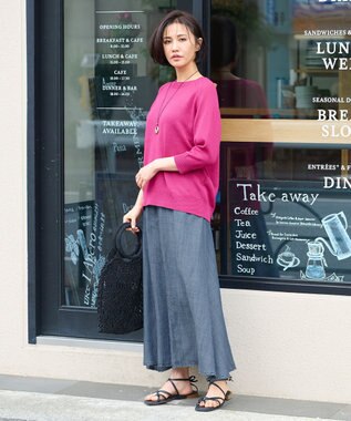 自由区 L 【洗える】テンセルリネンデニム  スカート ネイビー系