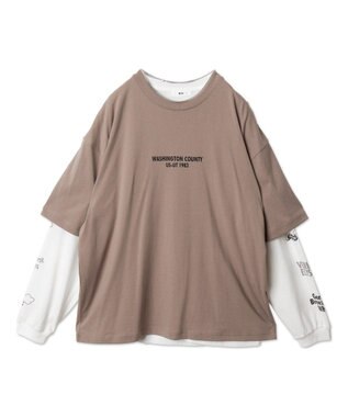 WEGO 【ユニセックス着用ITEM/2点SET】アクセ付きグラフィックアンサンブルT（LS） ベージュ