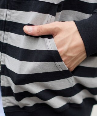 WEGO 【ユニセックスITEM/MLサイズ展開】ナンバリングカットZIPパーカー グレーボーダー