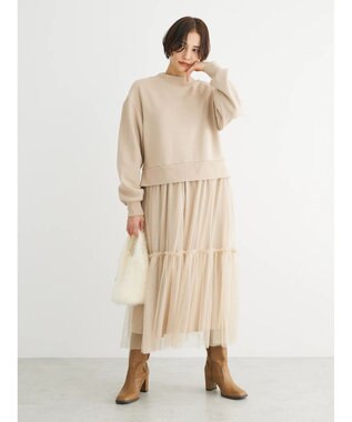 Green Parks ・ＳＵＧＡＲ　ＳＰＯＯＮ　チュールドッキングワンピース Beige