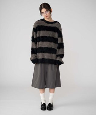 WEGO 【2025秋冬新作/ユニセックス着用ITEM/MLサイズ展開】フェザーニットプルオーバー ブラックボーダー