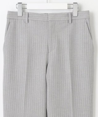 自由区 【XSサイズ～/洗える】TRギャバ ストライプ テーパードパンツ ライトグレー系1