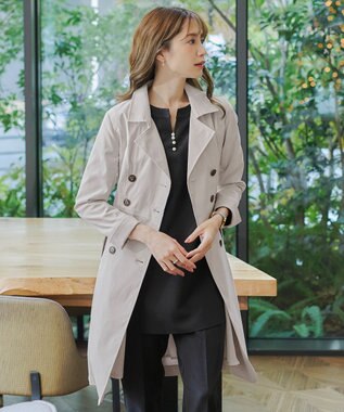 Tiaclasse L 【洗える】リボンベルト付きトレンチコート グレー