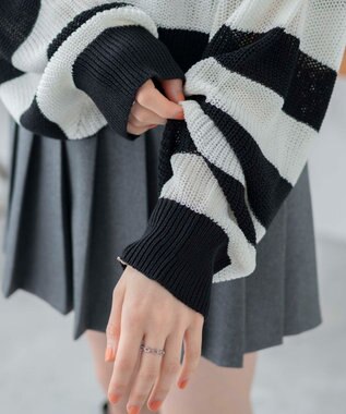 WEGO ボーダーハーフジップニットプルオーバー ブラックボーダー