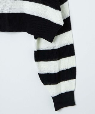 WEGO ボーダーハーフジップニットプルオーバー ブラックボーダー