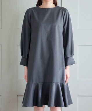 Tiaclasse L 裾フレアパフスリーブワンピース チャコールグレー