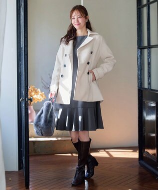 Tiaclasse L 裾フレアパフスリーブワンピース チャコールグレー