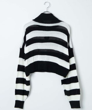 WEGO ボーダーハーフジップニットプルオーバー ブラックボーダー