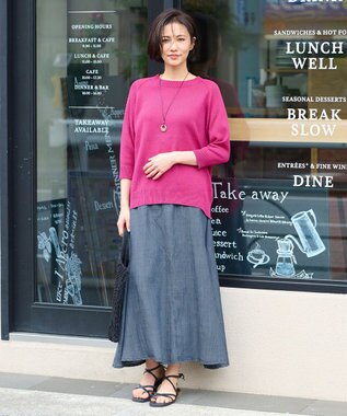 自由区 L 【洗える】テンセルリネンデニム  スカート ネイビー系