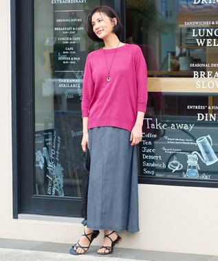 自由区 L 【洗える】テンセルリネンデニム  スカート ネイビー系