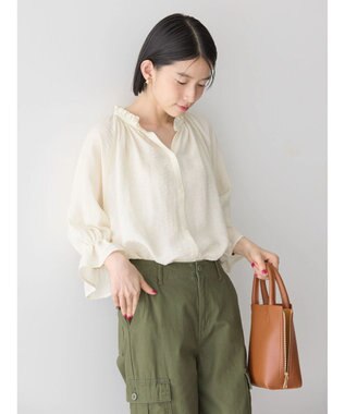 AMERICAN HOLIC 接触冷感　フリル衿５分袖ブラウス Ivory