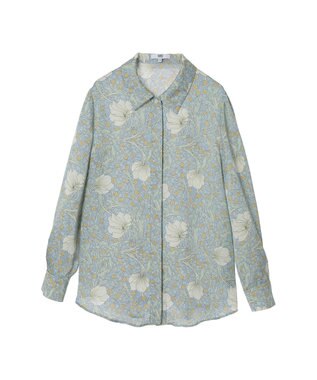 DAKS ボタニカルプリントブラウス ライトブルー